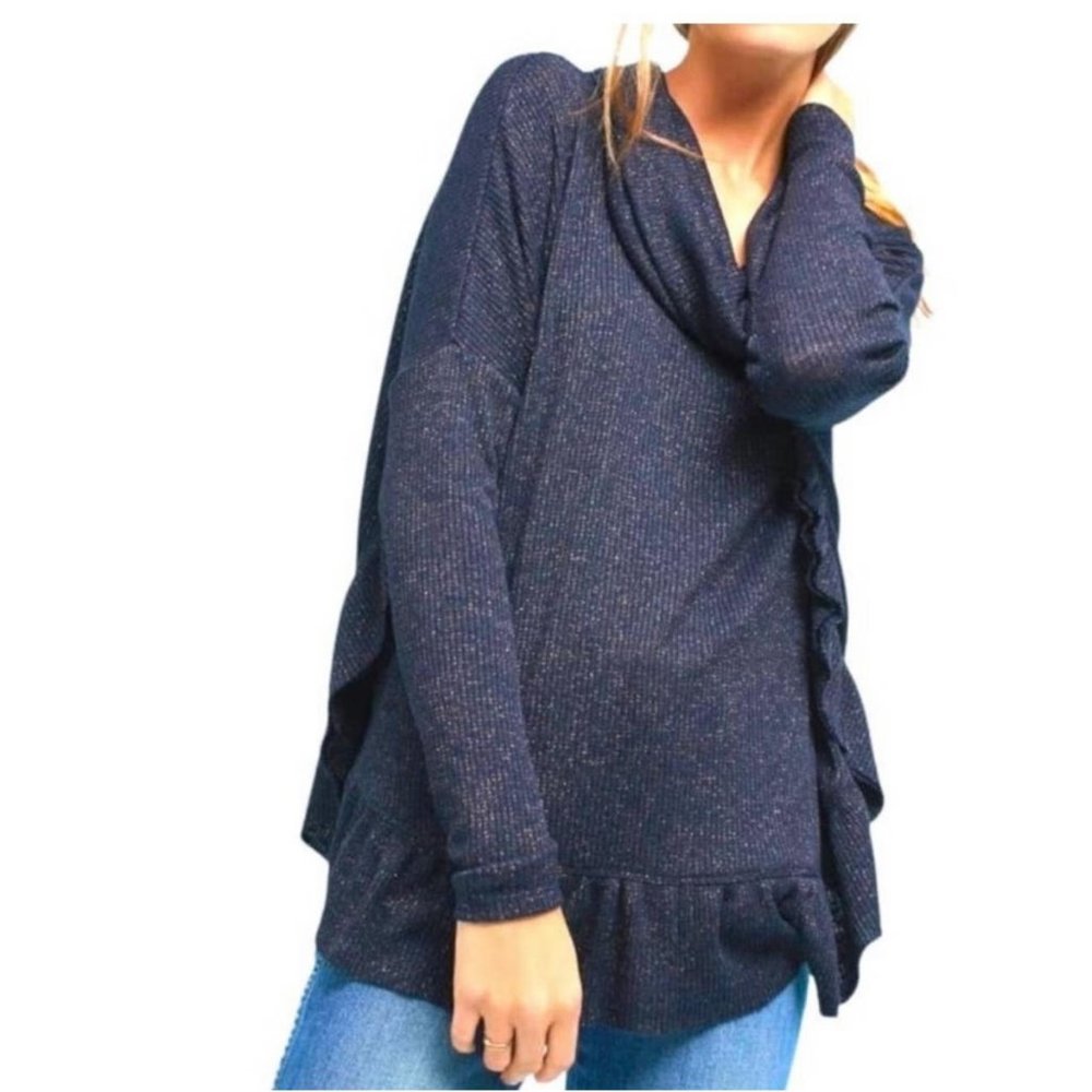 Postmark Anthropologie XS/S Purple Cowl Neck Long Sleeve Ruffle Orley Sweater - Picture 2 of 10